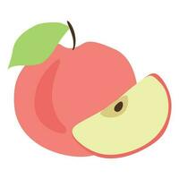 Flat style apple and a slice. Vector illustration isolated on white background. Sweet fresh Fruit icon. Hand drawn Design element for logo, textile, grocery label, printing.