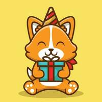 Cute Corgi Dog Holding Gift Vector Cartoon Illustration