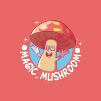 Magic Mushroom character smiling vector illustration. Magic, mascot, brand design concept.