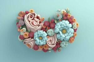 Human Stomach with flowers, pastel colors, on blue background, 3d render and illustration, generate ai photo