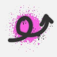 Graffiti arrow with overspray and pink spot on isolated background. vector