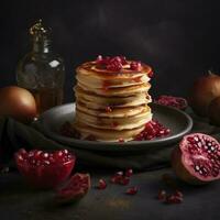tasty gutabs hotcakes with meat and pomegranate, generate ai photo