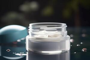 cosmético crema en un frasco, vistoso gel, cosmético, protección de la piel concepto. ai generado imagen foto