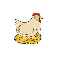 Kids drawing Cartoon Vector illustration chicken with egg icon Isolated on White Background