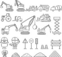 Hand drawn Complete set Illustration vector of construction machines children style or cartoon style. Incredible heavy machinery vehicles specially designed to execute construction tasks