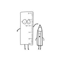 Hand drawn Kids drawing style funny cute ruler measures a pencil in a cartoon style vector