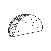 mano dibujado niños dibujo dibujos animados vector ilustración taco con tortilla cáscara mexicano comida icono aislado en blanco antecedentes
