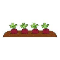 Kids drawing Cartoon Vector illustration cute red radish in soil icon Isolated on White Background