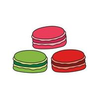 Kids drawing Cartoon Vector illustration macaroons in three flavors icon Isolated on White Background