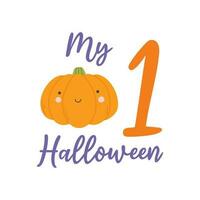 My first Halloween baby print for Halloween. Vector illustration isolated on white background. Kids print with pumpkin and lettering.