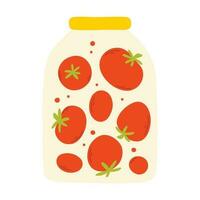 un tarro de Enlatado tomate. vector ilustración de hecho en casa pepinillo. plano estilo. dibujado a mano tarro con Enlatado vegetales.