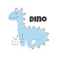 Cute childish dino print in flat scandinavian style. Poster with dino and lettering. Vector illustration..