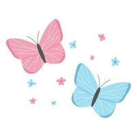 linda bebé impresión con mariposas y flores en un plano estilo. póster con mariposas en escandinavo estilo. vector ilustración.