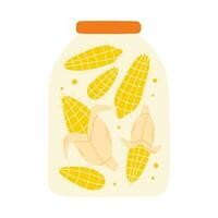 A jar of canned corn. Vector illustration of homemade pickle. Flat style. Hand-drawn jar with canned vegetables.