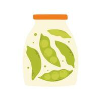 A jar of canned peas. Vector illustration of homemade pickle. Flat style. Hand-drawn jar with canned vegetables.