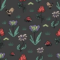 Seamless children s pattern with fabulous flowers, bird and ladybug. Creative kids texture for fabric, wrapping, textile, wallpaper, apparel. Vector illustration