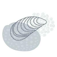 Hand-drawn in the style of doodles, a seashell spiral with a texture of many dots, an isolated black outline on white background. vector