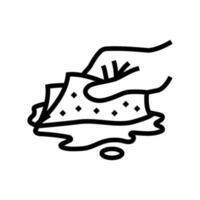 soaking spills with paper towel line icon vector illustration