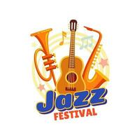 Jazz music festival icon, saxophone and trumpet vector