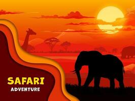africano papel cortar con safari animales siluetas vector