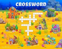 Crossword quiz game, cartoon fairytale underwater vector
