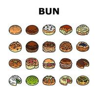 bun food meal bread icons set vector