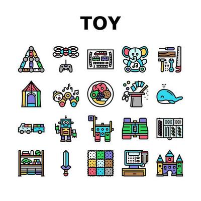toy baby child kid play icons set vector