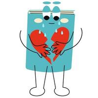 Book are crying with the broken heart. Vector flat cartoon character illustration icon design.