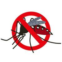 A sign stop the mosquito. A crossed-out warning sign about mosquito. Mosquito insect. Vector illustration of a warning sign about mosquito.