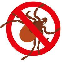 A sign stop the tick. A crossed-out warning sign about ticks.Tick insect. Vector illustration of a warning sign about ticks.