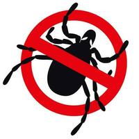 A sign stop the tick. A crossed-out warning sign about ticks.Tick insect. Vector illustration of a warning sign about ticks.