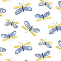 Kids seamless pattern with butterflies. Vector illustration. Butterfly print in hand-drawn style. Cute pattern with insects.