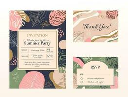 Vintage invitation template set. Old classic style. Design for wedding, greeting card, advertisement, label, poster or banner. Thank you card. RSVP vector