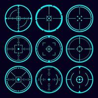 Vector HUD aim focus sniper. Futuristic circle target frame. UI interface sci-fi focus hologram.