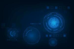 Vector abstract technology background. Cyber security concept. Fingerprint scanner on tech circuit.