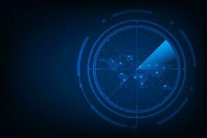 Vector world map with technology futuristic radar detect monitor.