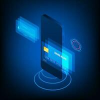 Vector isometric technology security online banking app. Payment by credit card.