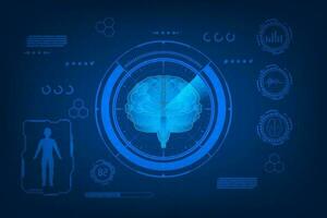 Vector analysis of brain with medical healthcare. Technology humen graphic of MRI scan interface.