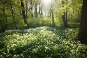 abstract nature spring Background. spring flower and butterfly, generate ai photo