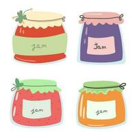 Jars with jam. Preparations for the winter, seaming. fruit jam illustration vector