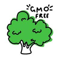 Doodle broccoli icon. Product free GMO. vector