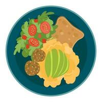 Illustration of an omelet with avocado, falafel, salad mix. Breakfast illustration. vector