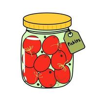 pickles. Canned vegetables. tomatos in jars with spices. Illustration of products of preparations for the winter. vector