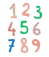 Poster with numbers for children. Drawn numbers  with decor. vector