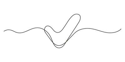 Tick, check mark continuous one line drawing. Approved and verification icon. Selection, control, choice right. Vector outline illustration