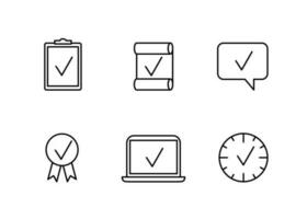 Quality check, approval line icons set. Guarantee, accepted document, approval, award, checklist, success over time, good communication Vector illustration