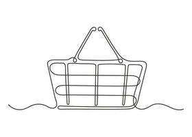Shopping cart continuous one art line drawing. Online shopping basket in store. Trolley shopping cart business concept. Single line hand drawn style. Vector outline illustration