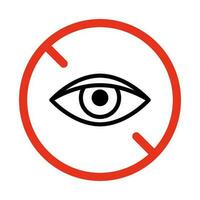 Dont watch symbol, vision prohibition, line icon. Limit look sign. Eye no. Danger to watch. Icon of eye in red restriction circle. Vector illustration