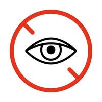 Dont watch symbol, vision prohibition, line icon. Limit look sign. Eye no. Danger to watch. Icon of eye in red restriction circle. Vector illustration