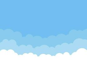 White cloud shape on blue sky background. Border of clouds. Simple flat style of different clouds. High environment. Vector illustration